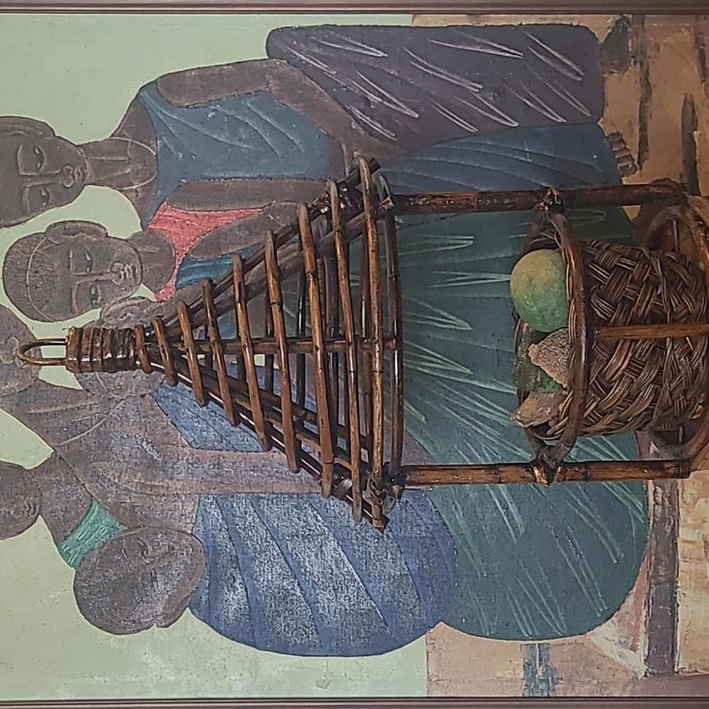 VINTAGE RATTAN HANGING BASKET - Picture 8 of 9
